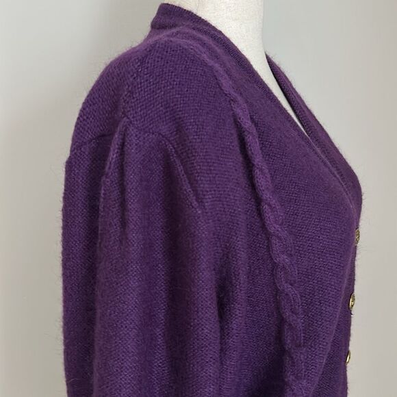 VTG 1980s Geiger Austria Purple Wool Cardigan Sweater Women’s 38 Gold Buttons - Picture 5 of 13
